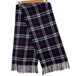 Blue and White Plaid Fringe Scarf Wool Touch Photo 0