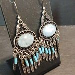 Faux larima dangling silver tone earrings Blue Photo 1