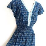 Lucky Brand NWT Floral Midi Skirt Flutter Cap Sleeve Pullover Blue Multi V Neck Photo 2