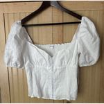 Reformation Rome White 100% Linen Puff Sleeve Smocked Cropped Peasant Top Sz 10 Photo 2