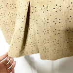 EVA FRANCO Size 4 Taupe Faux Suede‎ Sheath Dress Perforated Floral Print Brown Photo 3