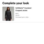 Lululemon  soft matte insulated black cropped jacket size 10 Photo 6
