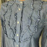 J.Crew  Band Collar Ruffle Front Striped Long Sleeve Shirt Photo 2