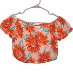 Aerie Floral Off Shoulder Crop Top Pink Red Small Photo 0