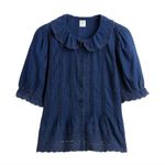 NWT GAP x Doen Gingham Eyelet Shirt in Medium Indigo Blue Cotton Blouse M Photo 0