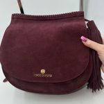 Vince Camuto  Deep Eggplant Purple Suede & Leather Saddle Bag, Fringe Tassel Photo 1