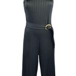 Topshop Anita Black Ribbed Belted Wide Leg Square Neck Sleeveless Jumpsuit Sz 4 Photo 3