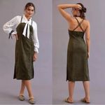 Anthropologie • Sueded Slip Midi Dress green faux suede strappy a-line Photo 9