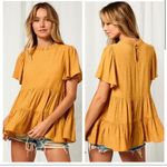 Boho Chic Flutter Sleeve Layered Tiered Baby Doll Short Sleeve Top Sz LG NWT Photo 1