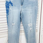 Chico's  The Platinum Crop Embroidered Girlfriend Jeans Light Blue Medium 8 Photo 0