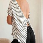 Lulus Boca Black & Ivory Striped Twisted Back Tee, XS Photo 2