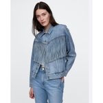Gap  Oversized Denim Fringe Jacket Women’s Small Tall Light Wash Western Photo 1