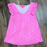 Lilly Pulitzer  Women's Lina Eyelet Top Prosecco Pink Neon Size M Photo 0