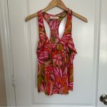 Alice & Trixie Women's Pink Floral Silk Ruffle Racerback Tank Top Small Photo 2
