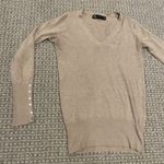 ZARA Shirt Womens Size Small Sweater Vneck Ribbed Tan Soft Minimalist Photo 2