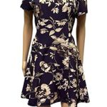 All that jazz Vintage Plum Cream Floral Print Short Sleeve Zip Tie Back Dress M Photo 0