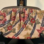VTG Beautiful Floral Leather Clutch Sliver tone clasp Multi Photo 0