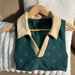 We Wore What  Forest Green and Beige Patterned Crop Top Photo 1