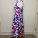 Vintage 90s Bright Floral Drop Waist Dress Full Skirt Sz Medium? Pink Photo 2