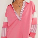 Free People NEW w Tags Camellia Pink Striped Pullover Top, Small, MSRP $128 Photo 0