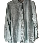 L.L.Bean  Size Large 100% Linen Blue Cottage Peasant Button Long Sleeve Blouse Photo 0