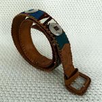 Artisan Vintage Tan Tooled Leather Guatemala Woven Multi Silver Ring Belt OS Photo 0