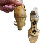 New York Transit  Women's Wedge Sandals Embellished Cork Strappy Tan Black Photo 3