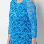 LOGO By Lori Goldstein Lace Sheer 3/4-Sleeve Tunic Top Ibiza Blue Large NWT Photo 0