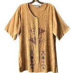 Vtg. SPEEDLIMIT MPH 100% Rayon Shirt and button down skirt. Size XL & medium. Tan Photo 0