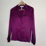 Fleur Du Mal Houndstooth Patterned Button Down Top Womens Small Violet Pink Photo 1