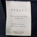 Sézane  Matty Ruffle Silk Short Sleeve Blouse | Sz FR 38 (US 6) | Navy Blue Photo 14