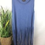 POL Blue Sleeveless Fringe Tank Festival Summer Mini Tunic Top Dress M Photo 1