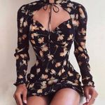 Women's Floral Print Heart Neck Long Sleeve Cocktail Mini Dress Size L Size L Photo 2