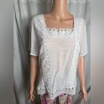 Zac and Rachel  White Size M Linen Crochet Lace Bohemian 3/4 Sleeve Blouse Photo 1