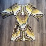 Trina Turk  Geometric Mini Dress - Yellow, Brown, Green Silk Elegant Dress Photo 0