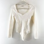 Abercrombie & Fitch Abercrombie Sweetheart Long Sleeve Ribbed Sweater Bodysuit White Medium Photo 1