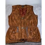 Women’s Orange Mureli 100% Silk Cargo Vest Buckles Zip Up Pockets Size M Photo 0