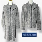Ralph Lauren Lauren Tweed Knit Jacket Dress Set XL Black White Leather Trim Photo 1