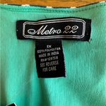 Metro  22 Tunic Top Women 1X Embellished Sheer Lined Green Geometric Short Sleeve Photo 2
