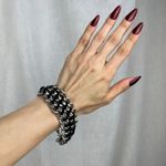 Source Unknown Silver Tone Chain Link Bracelet Black Braided Faux Leather Toggle Clasp NWOT Photo 9