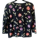 Oscar de la Renta  Black Silk Blend Embroidered Blouse Sweater Floral Size Medium Photo 1