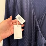 Aritzia Wilfred  Callie Satin Wrap Mini Dress Navy Polka Dot Size XS NWT Photo 8