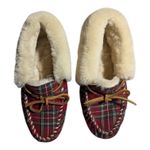 L.L.Bean  Wicked Good Red Plaid Sheepskin Shearling Lined Moccasin Slippers Sz 8 Photo 3
