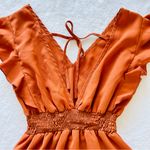 SheIn NWOT XS Knee Length Ruffle Dress Pumpkin Spice Orange Fall Autumn Plunge Flare Photo 6