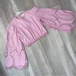 BTB Los Angeles Top eyelet lattice crop bell sleeves womens Pink (medium) boho Photo 0