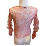 ZARA Sheer Floral Blouse Ruffle Sleeves Ruched S Orange Photo 4