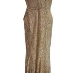Gold and Nude Beige Lace Sequined Mermaid Style Maxi Evening Gown Maria Bonita Tan Size L Photo 0