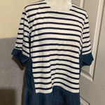 AG Adriano Goldschmied Shirt Womens XL Navy White Striped Chambray Back Zip Photo 0
