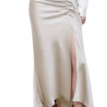 ZARA  Champagne Beige Ruched Satin-Effect Midi Skirt High Slit Bias Cut Sz Small Photo 0