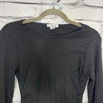 Black Fitted Long Sleeve Tie Front Lace Blouse Ribbed SZ S Stretch Crew Top Y2K Photo 5